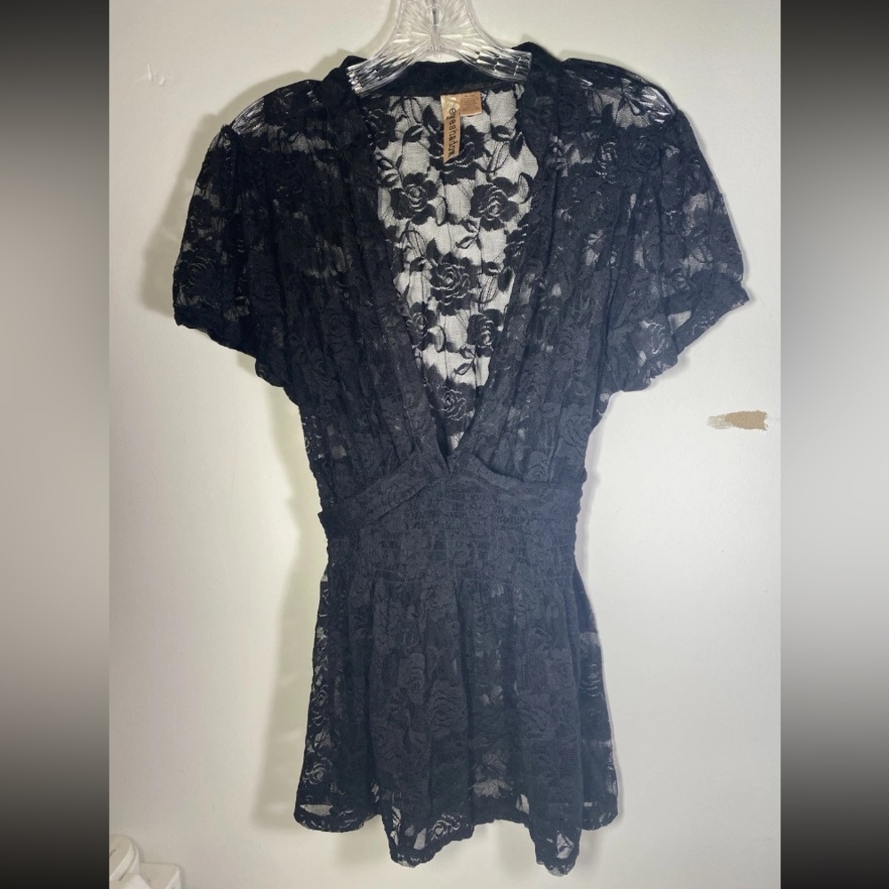 Eyeshadow Women's Sheer Floral Black Lace Blouse Size 1X